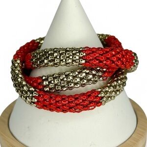 Red & Gold Mesh Intertwined Bracelet